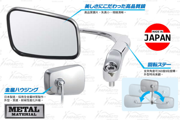 TANAX NAPOLEON NA-010 牛角後照鏡 (白鐵)