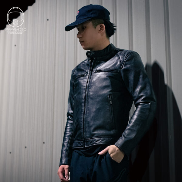 DEGNER 18SJ-6 菱格復古騎士皮衣 - 黑 (七件式護具 皮革防摔衣