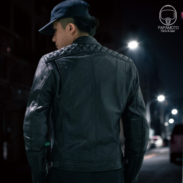 DEGNER 18SJ-6 菱格復古騎士皮衣 - 黑 (七件式護具 皮革防摔衣