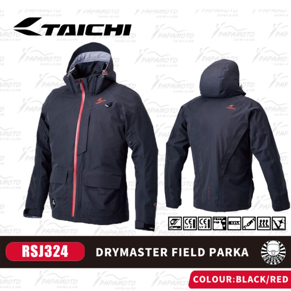 TAICHI RSJ324 防風防水防摔衣 - 黑 (連帽 Drymaster