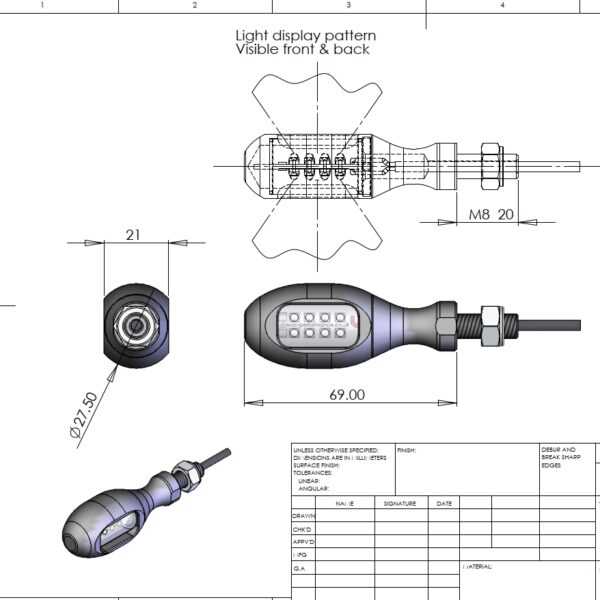 英國 oberon 雙向發光 LED 方向燈 - 黑色 (鋁合金 CNC